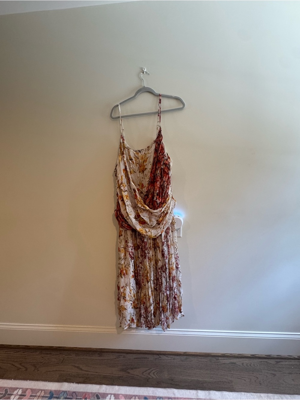 Anthropologie Floral Cowl-Neck Spaghetti-Strap Midi Dress in Cream & Rust